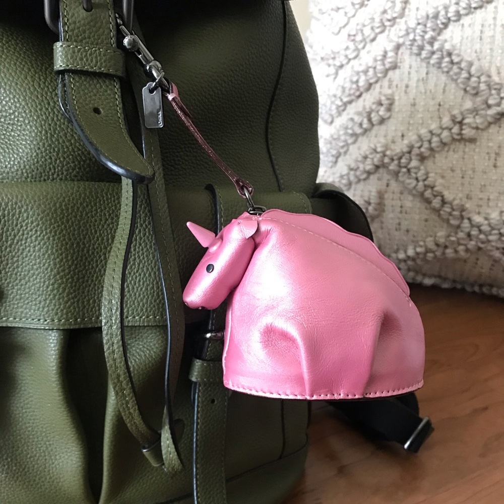 Coach Uni Coin Case, Pink Leather Unicorn Bag Charm Coin Case - Picture 15 of 16